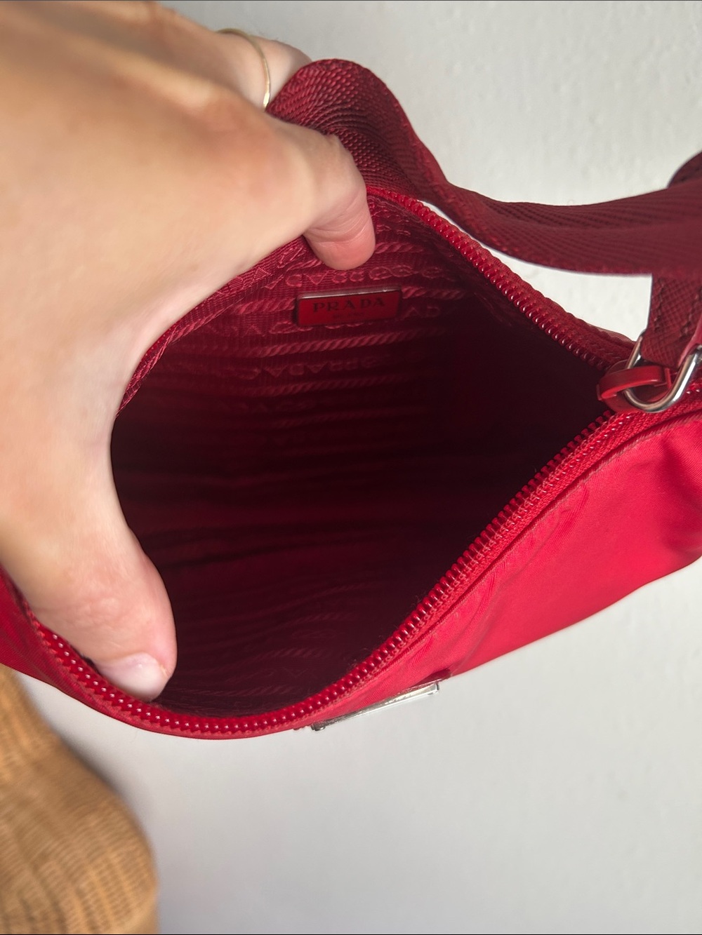 Prada Red Nylon Shoulder Bag with Logo Tag - Picture 12 of 12